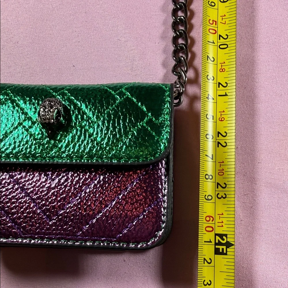 Kurt Geiger Micro Metallic Green and Purple Quilted Chain Shoulder Bag - Picture 4 of 7